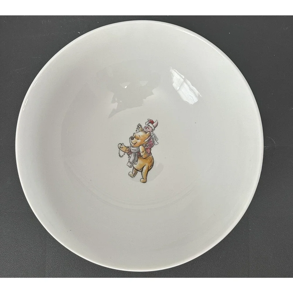 Disney Winnie the Pooh Christmas Bowl Snowflake 6 Inch Porcelain Microwave Safe